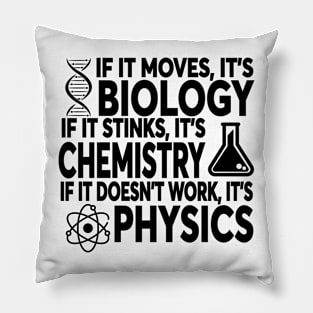 If It Moves It's Biology If It Stinks It's Chemistry If It Doesn't Work It's Physics Pillow