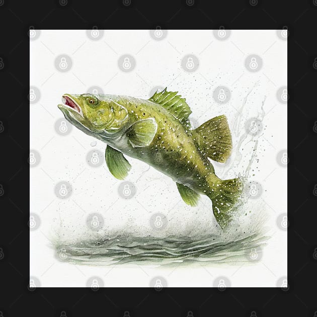 Green Cod Fish Watercolor by Danielleroyer