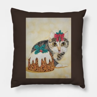 Cute gray kitten dressed for christmas Pillow