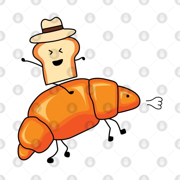 funny cowboy bread toast riding croissant horse by wordspotrayal