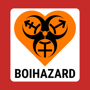 "BOI HAZARD" Heart - Label Style - Safety Orange T-Shirt