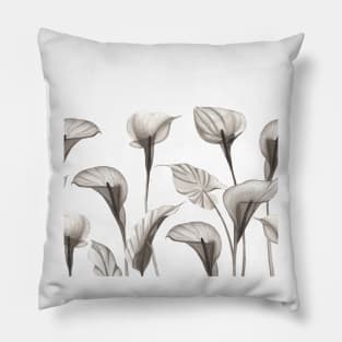 Elegant Xray Calla flowers. Tropical transparent watercolor flowers print Pillow