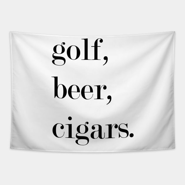 Golf, Beer, Cigars. Tapestry by Woozy Swag