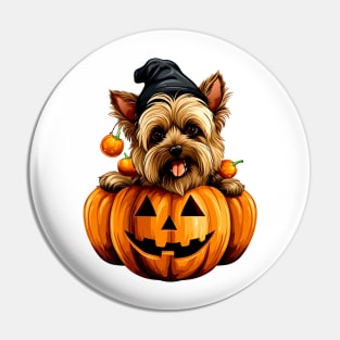 Yorkshire Terrier Dog inside Pumpkin #1 Pin