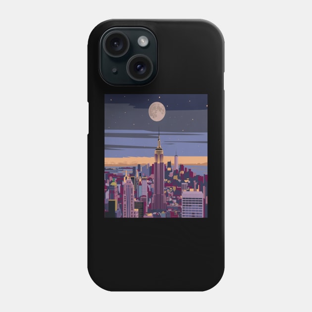 New York City That Never Sleeps - Moon and City Phone Case by AnimeVision