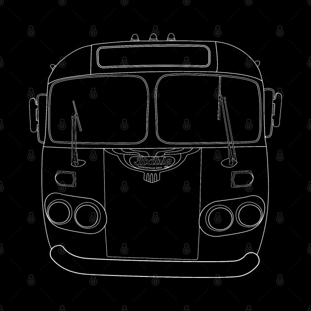 Flxible Clipper 1950 Bus Front View Timeless Art Deco Design White for dark colored backgrounds T-Shirt by Flxible