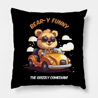 Funny bear ride a car Pillow