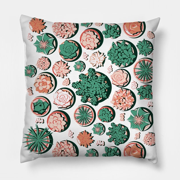 Succulent pots // green and coral Pillow by SelmaCardoso