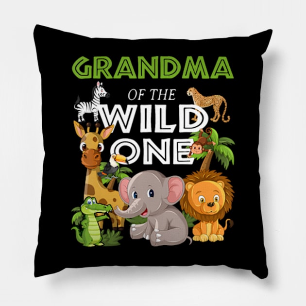 Grandma of the Wild One Zoo Birthday Safari Jungle Animal Pillow by Eduardo