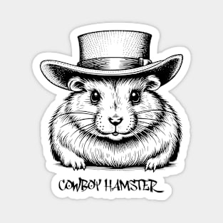 Cowboy Hamster Cute Pet Vintage Style Black and White Magnet