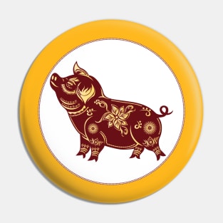 Year Of The Pig Colorful Paper Cut Art Design Pin