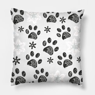 Paw prints  snowflakes Pillow