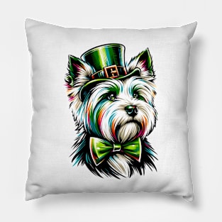 Biewer Terrier Embraces Saint Patrick's Day Cheer Pillow