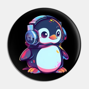 Cool Penguin With Headphones Pin