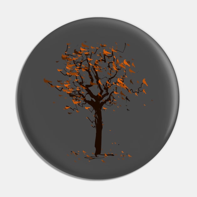 Autumn Chirping Birds Tree Pin by Area31Studios