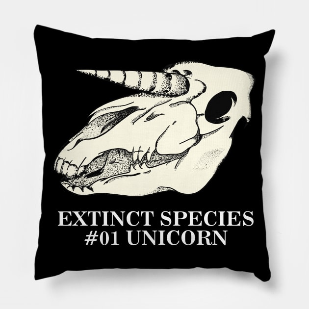 Exctinct Species #01 Unicorn (White Type) Pillow by The Graphicallist