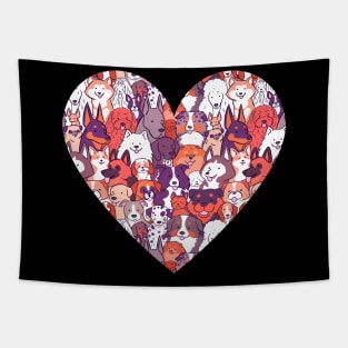 Cute dog breeds illustration in a heart Tapestry