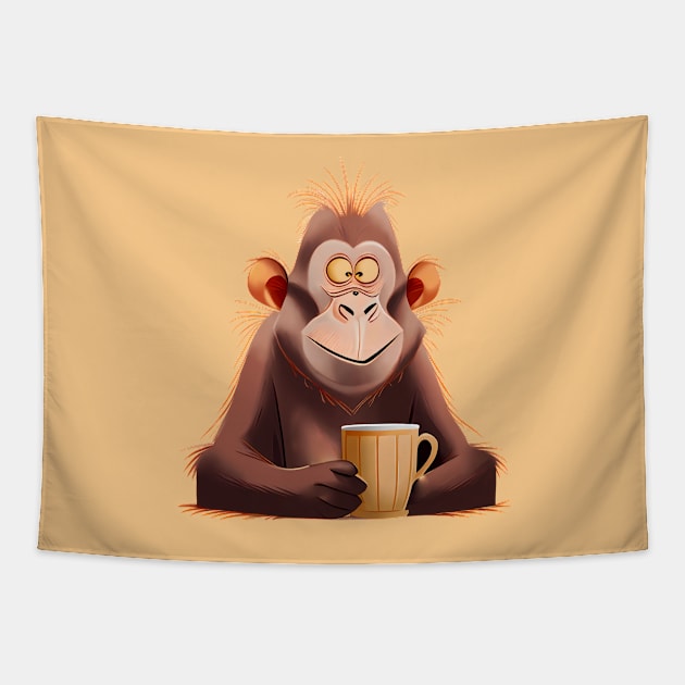 monkey with cup Tapestry by ArtificialBeaux