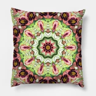 Mandala Kaleidoscope in Water Color Look Shades of Greens and Reds Pillow