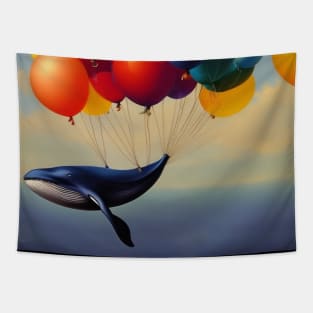 Big Blue Whale and air balloons Tapestry