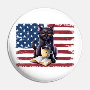 Black cat reading books 4th of july vintage Pin