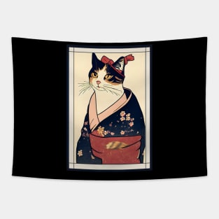 Cat japanese with kimono vintage Tapestry