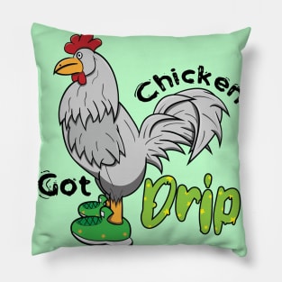 Chicken With Shoes White Green DRIP Pillow