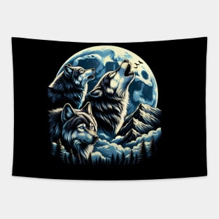 Three Wolves howling at the moon - Moonlight Tapestry