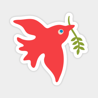 RED BIRD PEACE Cute Charming Baby Animal with Olive Branch - UnBlink Studio by Jackie Tahara Magnet