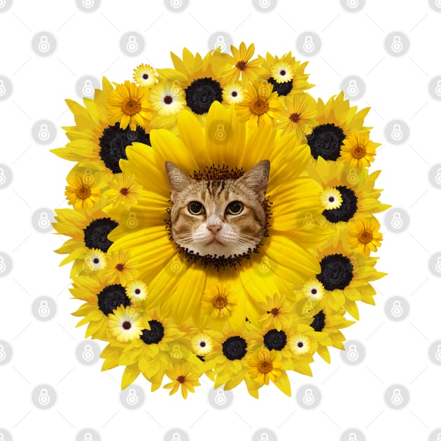 Sunflower Kitty With Many Yellow Flowers Surrounding by leBoosh-Designs