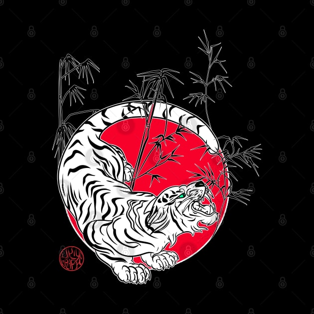 White tiger and bamboo by Ukiyograph