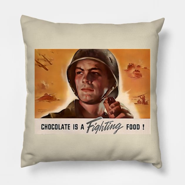 Chocolate is a Fighting Food!  WWII Chocolate Advertisment Pillow by Desert Owl Designs