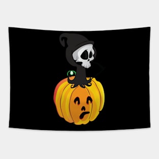 Halloween pumpkin head and reaper cute version Tapestry