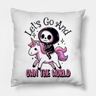 Let's Go& Own The World Cute Grim Reaper Pillow