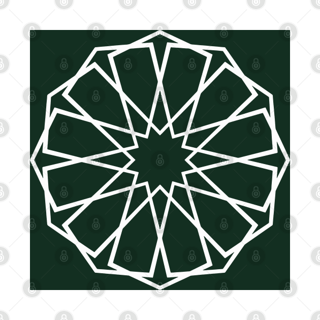 White Islamic Geometric Pattern Stars on Green Background by Tilila