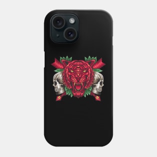 Roaring Tiger with Skull Illustration Phone Case