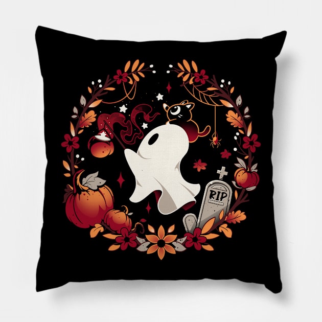 Spooky Wishes - Cute Halloween Ghost Pillow by Snouleaf