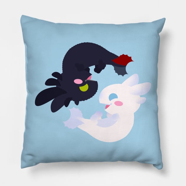 Yin and Yang Axolotl Dragons Pillow by Kirion