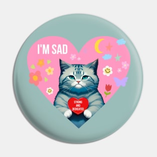 im sad cat strong and dedicated heart shaped sticker Pin