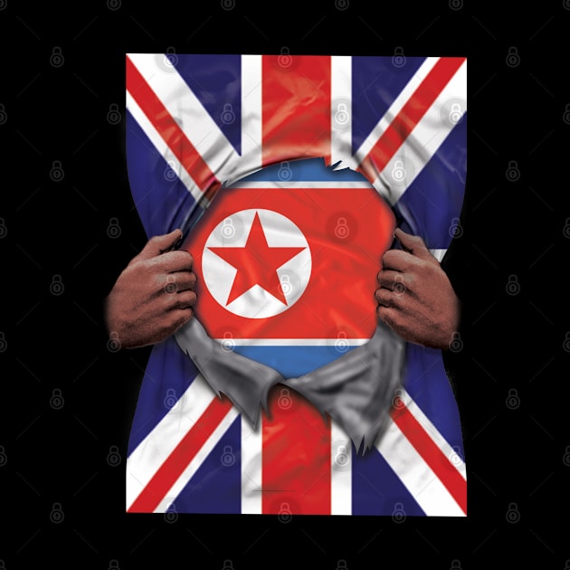 North Korea Flag Great Britain Flag Ripped - Gift for North Korean From North Korea by Country Flags