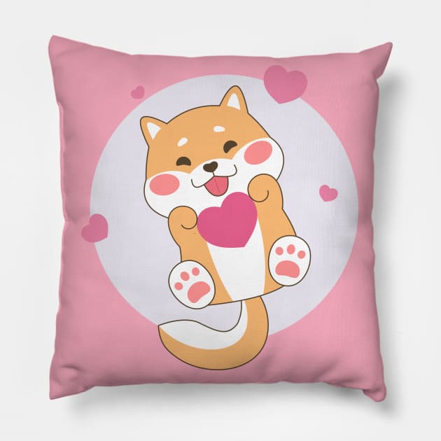 Cute Shiba Inu With Heart Pillow by Purplehate