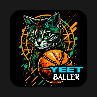 Yeet Baller - Basketball Lover - Graphic Graffiti Art Cat T-Shirt