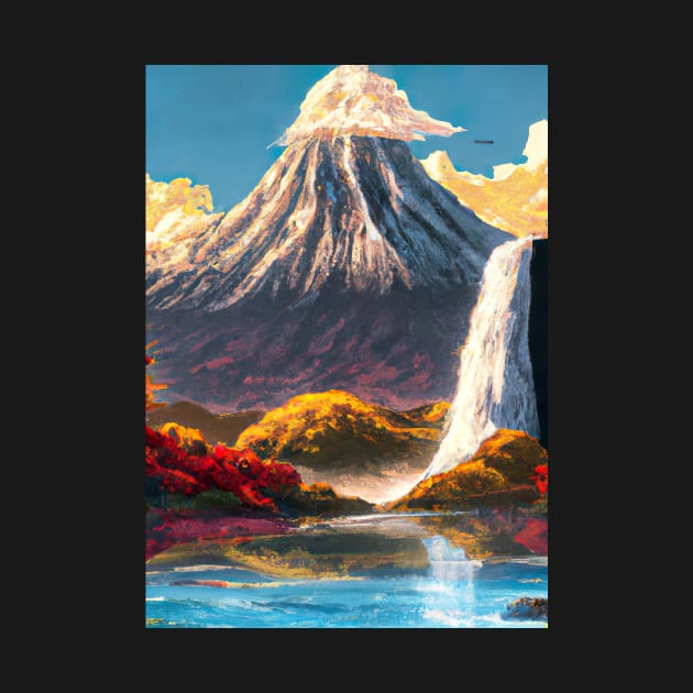 Japan Tower Waterfall Painting by maxcode