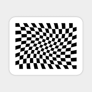 Twisted Black and White Checkered Square Pattern Magnet