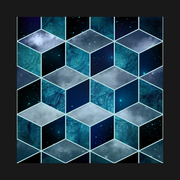 Fun Galactic Stars and Sky Cube Geometric Pattern by SeaChangeDesign