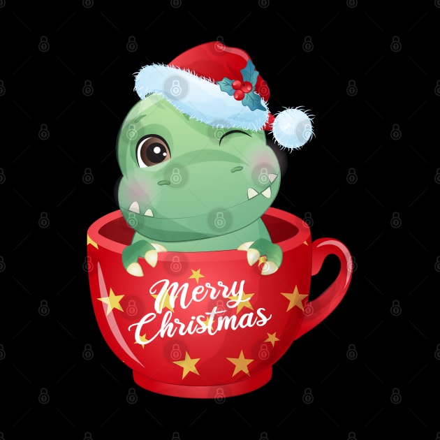 Cute Christmas T Rex Dinosaur In A Cup by P-ashion Tee