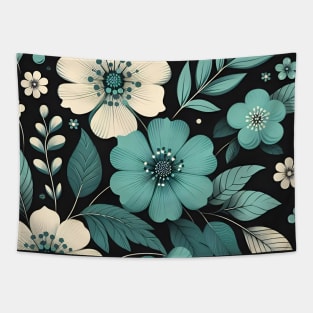 Teal Floral Illustration Tapestry