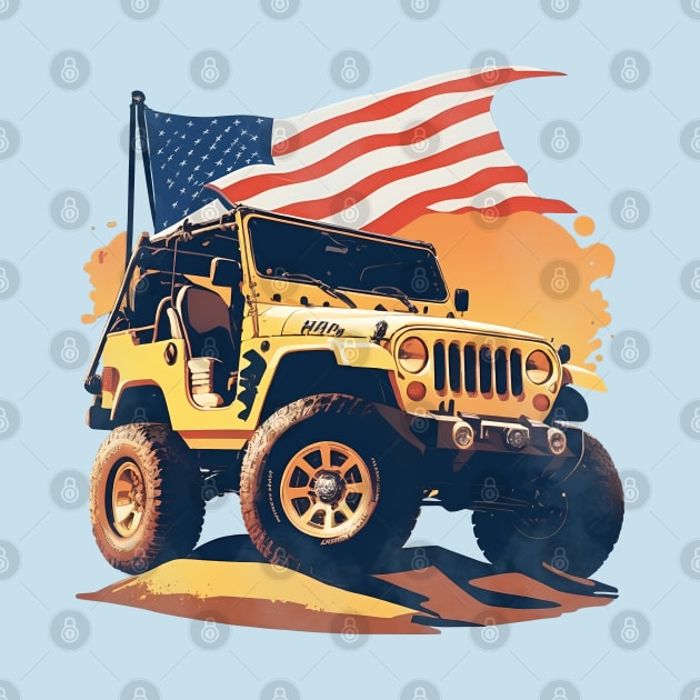 Vintage Summer 4th of July Jeep Beach Sunset car by 8 Fists of Tees