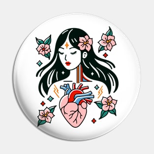 Woman Blossom Heart Pin