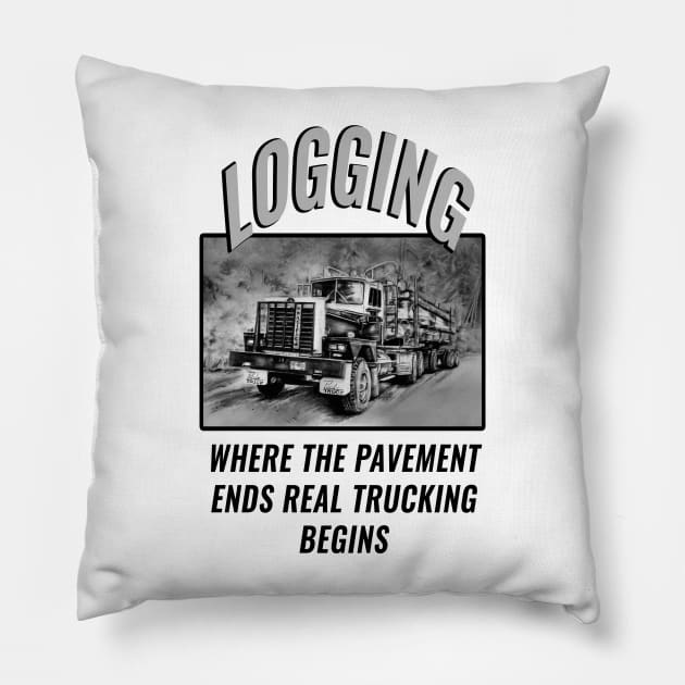 Logging Truck Pillow by AuburnQuailart